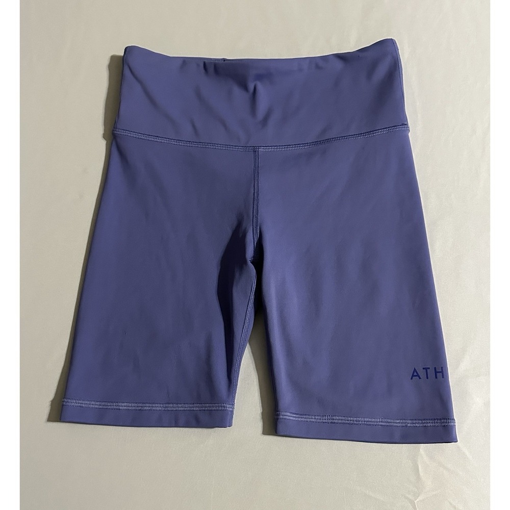 Athleta Elation Train Logo 7" Shorts Women XS Purple Biker Yoga Compression‎